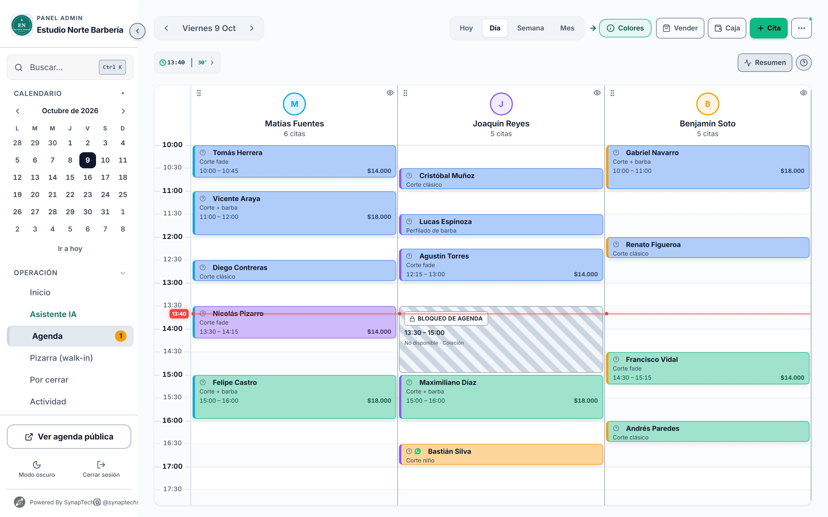 Agenda del día con tres barberos