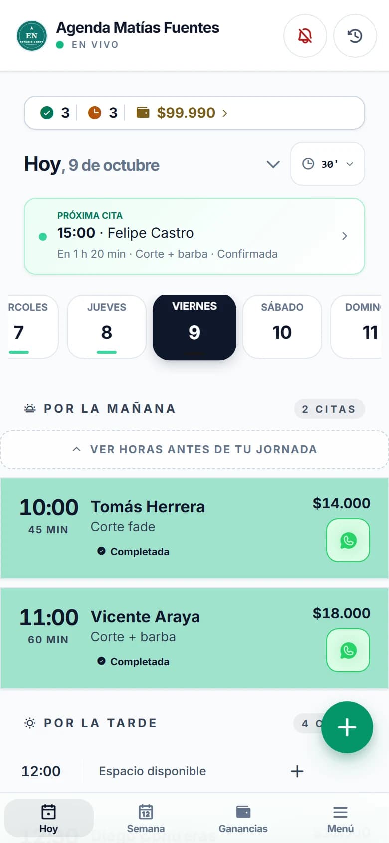 La agenda del barbero en su celular