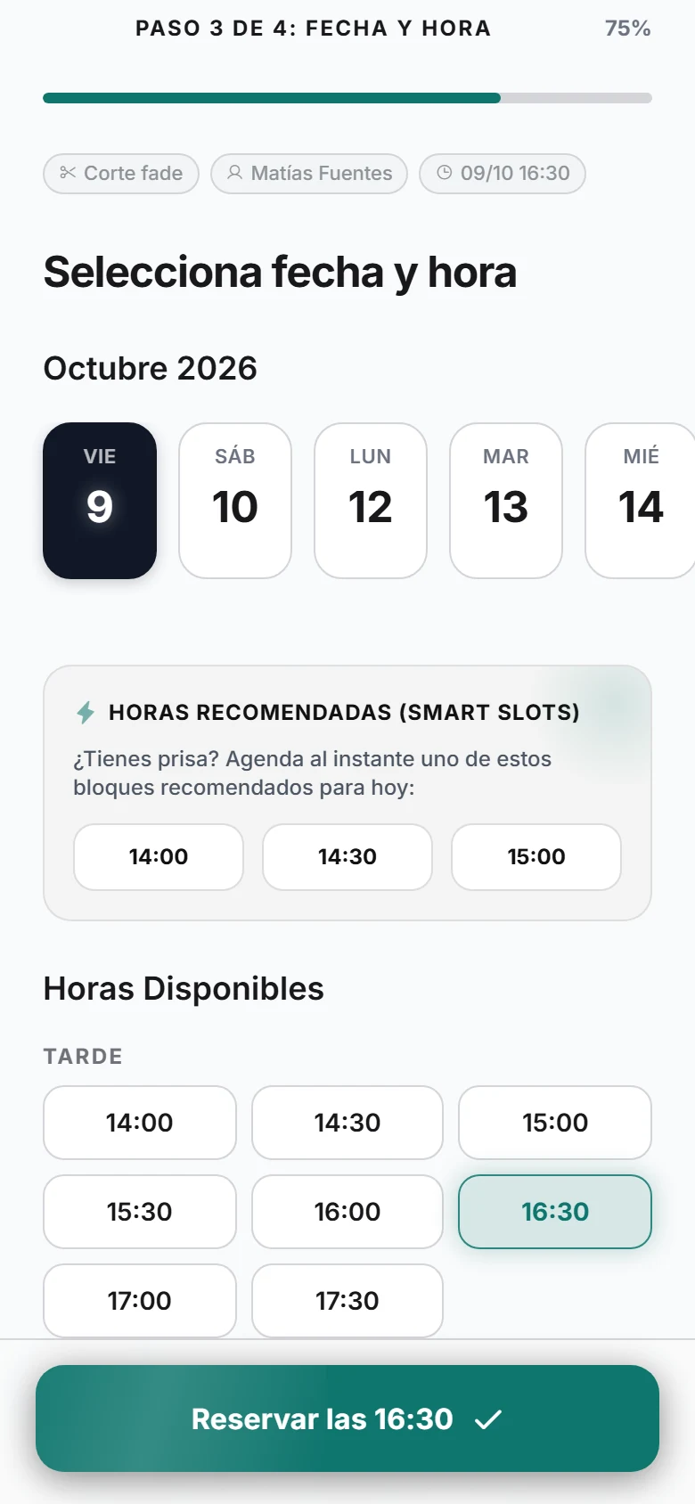 Reserva online en el celular