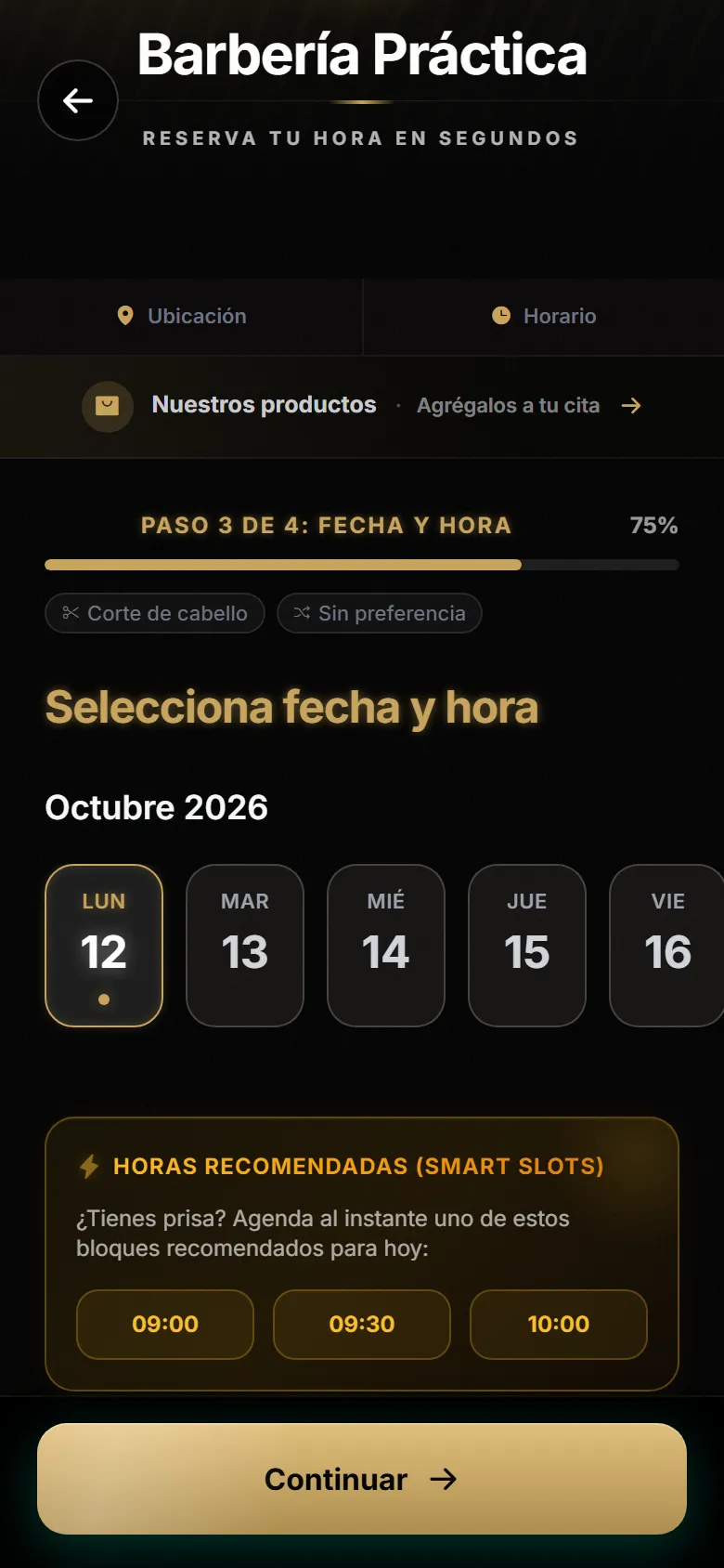 Paso de fecha y hora de la reserva online